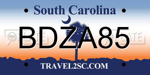 BDZA85 South Carolina License Plate