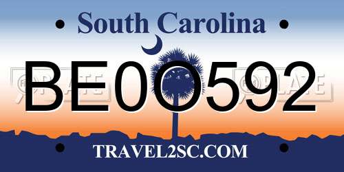 BE0O592 South Carolina License Plate