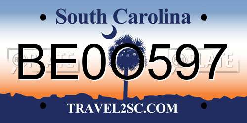 BE0O597 South Carolina License Plate