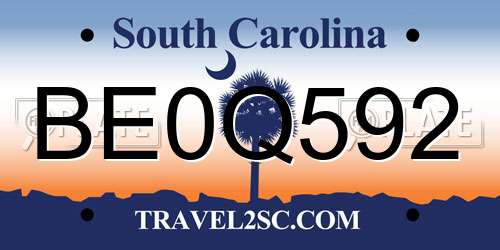 BE0Q592 South Carolina License Plate