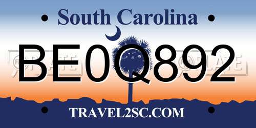 BE0Q892 South Carolina License Plate