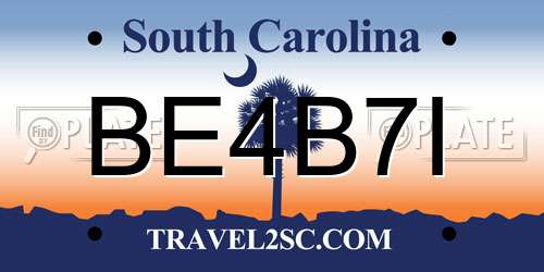 BE4B7I South Carolina License Plate