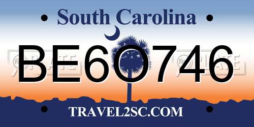 BE6O746 South Carolina License Plate