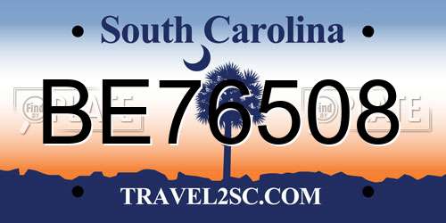BE76508 South Carolina License Plate