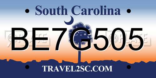 BE7G505 South Carolina License Plate