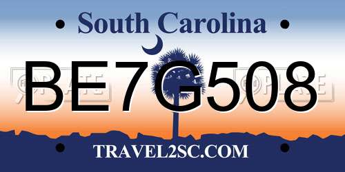 BE7G508 South Carolina License Plate