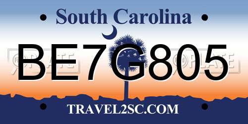BE7G805 South Carolina License Plate
