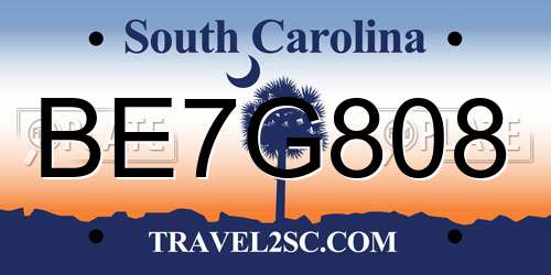 BE7G808 South Carolina License Plate