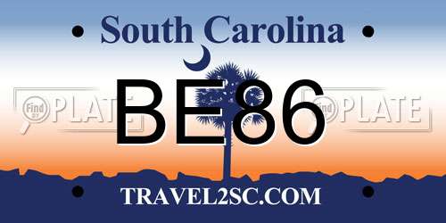 BE86 South Carolina License Plate
