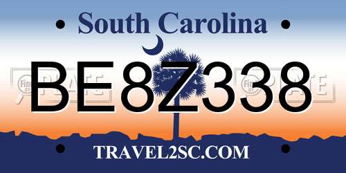 BE8Z338 South Carolina License Plate