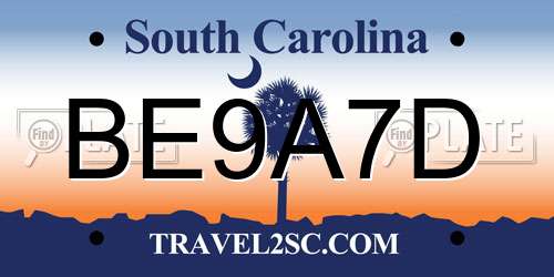 BE9A7D South Carolina License Plate