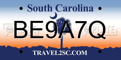 BE9A7Q South Carolina License Plate