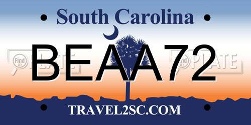 BEAA72 South Carolina License Plate
