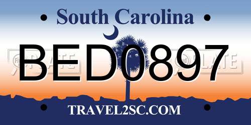 BED0897 South Carolina License Plate