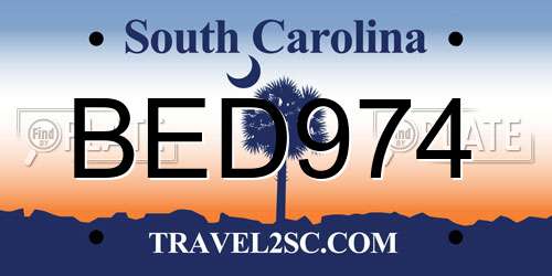 BED974 South Carolina License Plate
