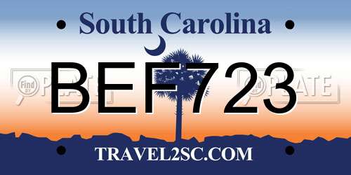 BEF723 South Carolina License Plate