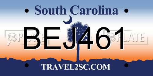 BEJ461 South Carolina License Plate