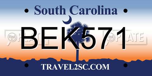 BEK571 South Carolina License Plate