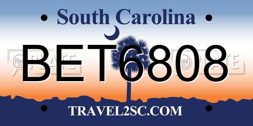 BET6808 South Carolina License Plate