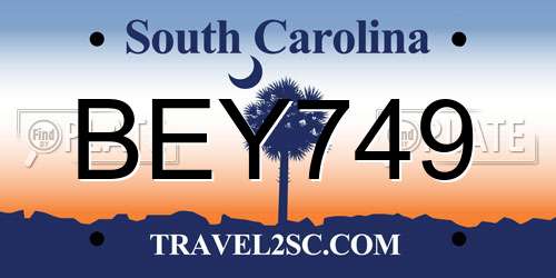 BEY749 South Carolina License Plate