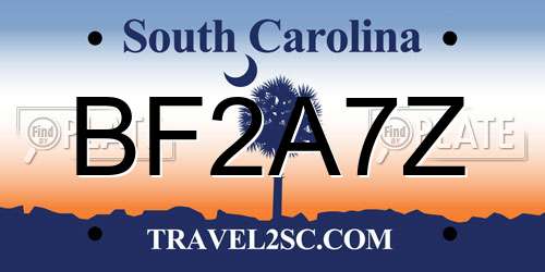 BF2A7Z South Carolina License Plate
