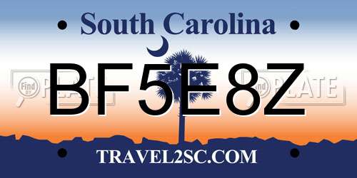 BF5E8Z South Carolina License Plate