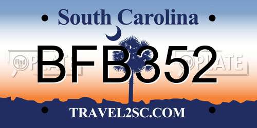 BFB352 South Carolina License Plate