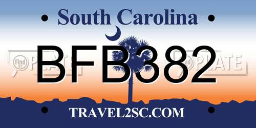 BFB382 South Carolina License Plate
