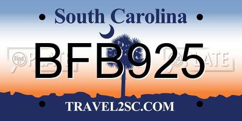 BFB925 South Carolina License Plate