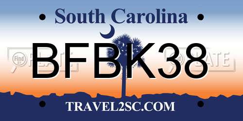 BFBK38 South Carolina License Plate