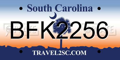 BFK2256 South Carolina License Plate