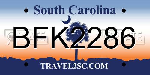 BFK2286 South Carolina License Plate