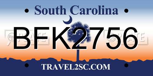 BFK2756 South Carolina License Plate