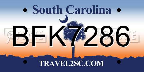 BFK7286 South Carolina License Plate