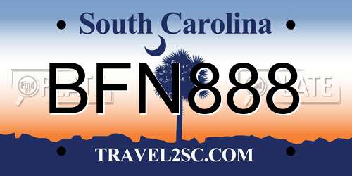 BFN888 South Carolina License Plate