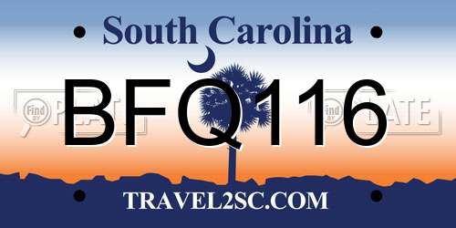 BFQ116 South Carolina License Plate
