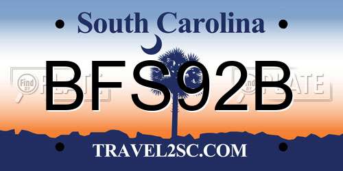 BFS92B South Carolina License Plate