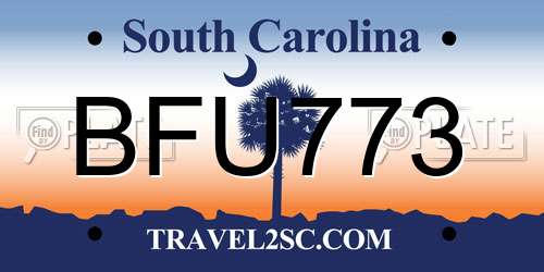BFU773 South Carolina License Plate