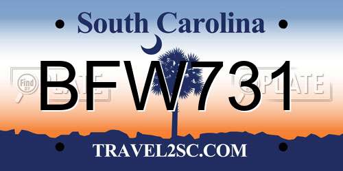 BFW731 South Carolina License Plate