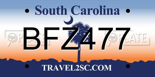BFZ477 South Carolina License Plate