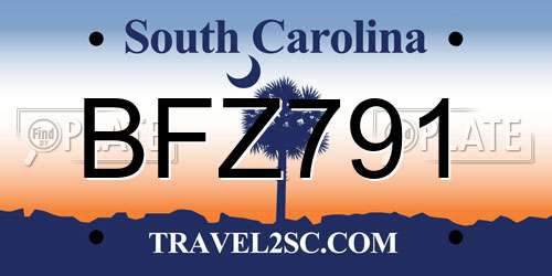 BFZ791 South Carolina License Plate