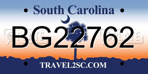 BG22762 South Carolina License Plate