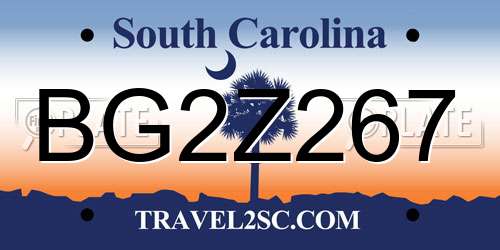 BG2Z267 South Carolina License Plate