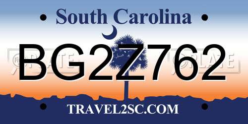 BG2Z762 South Carolina License Plate