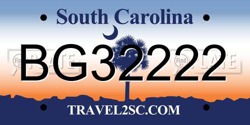 BG32222 South Carolina License Plate
