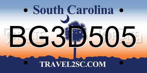 BG3D505 South Carolina License Plate