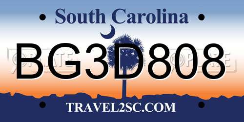 BG3D808 South Carolina License Plate