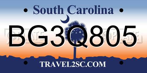 BG3Q805 South Carolina License Plate