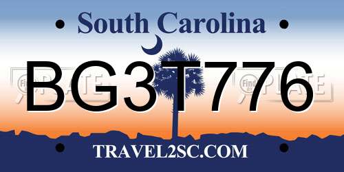 BG3T776 South Carolina License Plate