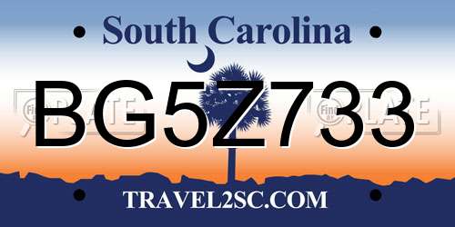 BG5Z733 South Carolina License Plate